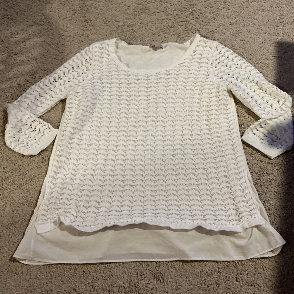 ODILLE Anthropologie Lace Knit Layered Top Boho Romantic XL Soft Feminine